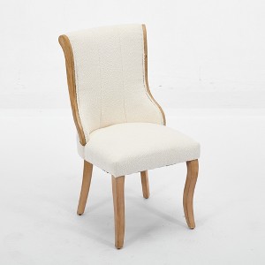 Gulches Beige Snow Velvet Mid Century Dining Chairs with Curved Wood Trim and Sculpted Legs Set of 2 - 1 of 4