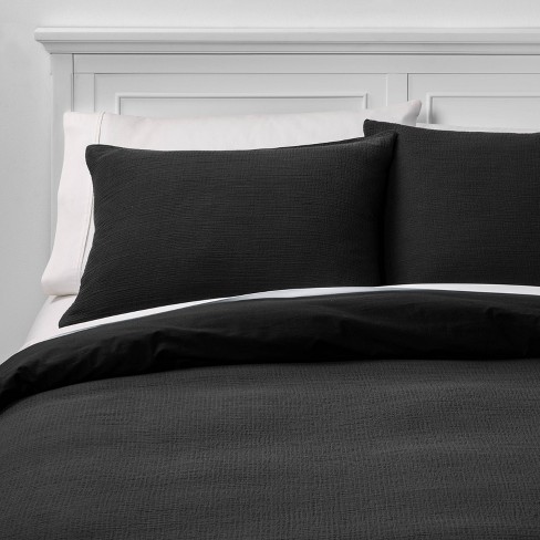 Twin Extra Long Micro Texture Duvet Cover Sham Set Black