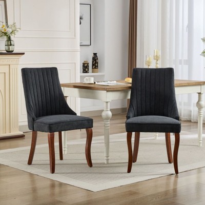 SKRAN Dining Chairs Channel Kitchen Dinner Chair Comfy Upholstered Accent Chair for Dining Room with Curved Solid Wood Legs,Set of 2