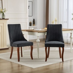 SKRAN Dining Chairs Channel Kitchen Dinner Chair Comfy Upholstered Accent Chair for Dining Room with Curved Solid Wood Legs,Set of 2 - 1 of 4
