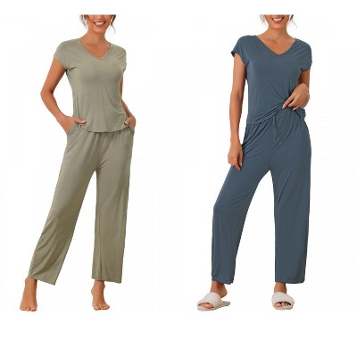 INSPIRE CHIC Women's 2 Pcs Pajama Set Short Sleeve Top with Long Pants Modal Casual Lounge Sets