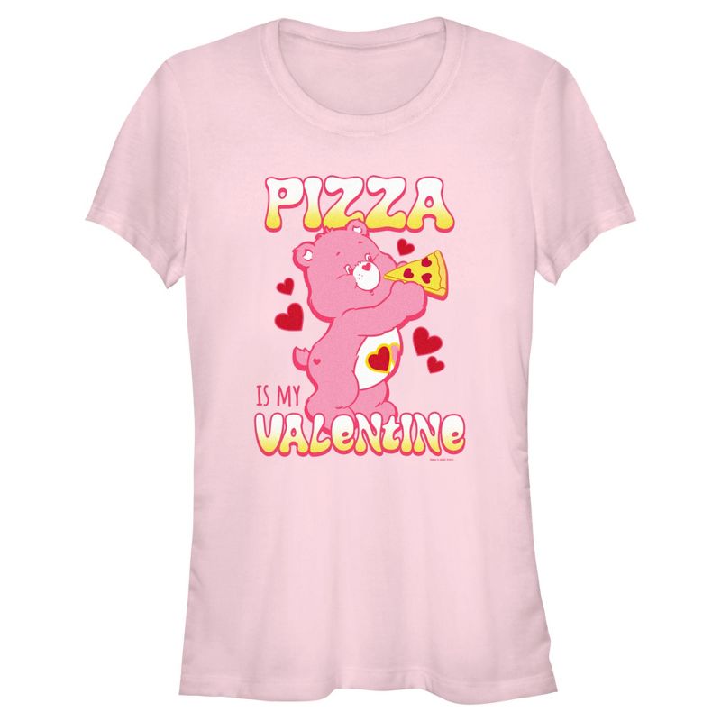 Junior's Women Care Bears Pizza Is My Valentine Love-A-Lot Bear T-Shirt, 1 of 5