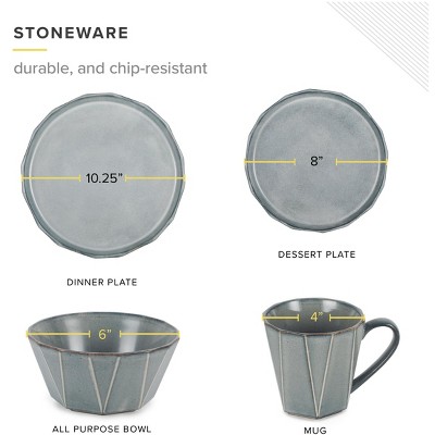Stonewashed Gray Ceramic 16-Piece Dinnerware Set for 4