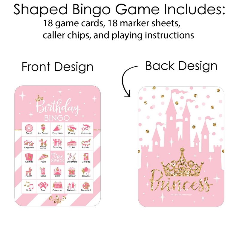 Big Dot of Happiness Little Princess Crown - Picture Bingo Cards and Markers - Birthday Party Bingo Game - Set of 18, 3 of 6