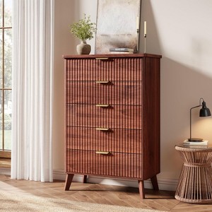 47.2" Tall Fluted Dresser, 5 Deep Drawers, Faux Marble Top, Curved Profile, Modern Chest for Bedroom/Living/Kids - 1 of 4