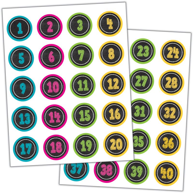 Teacher Created Resources Chalkboard Brights Numbers Stickers, Pack of 120, 1 of 2