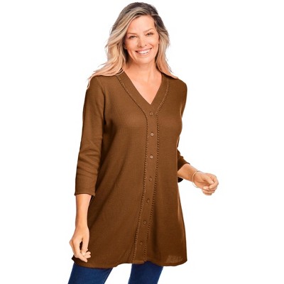 Woman Within Plus Size Thermal Button-Front Tunic