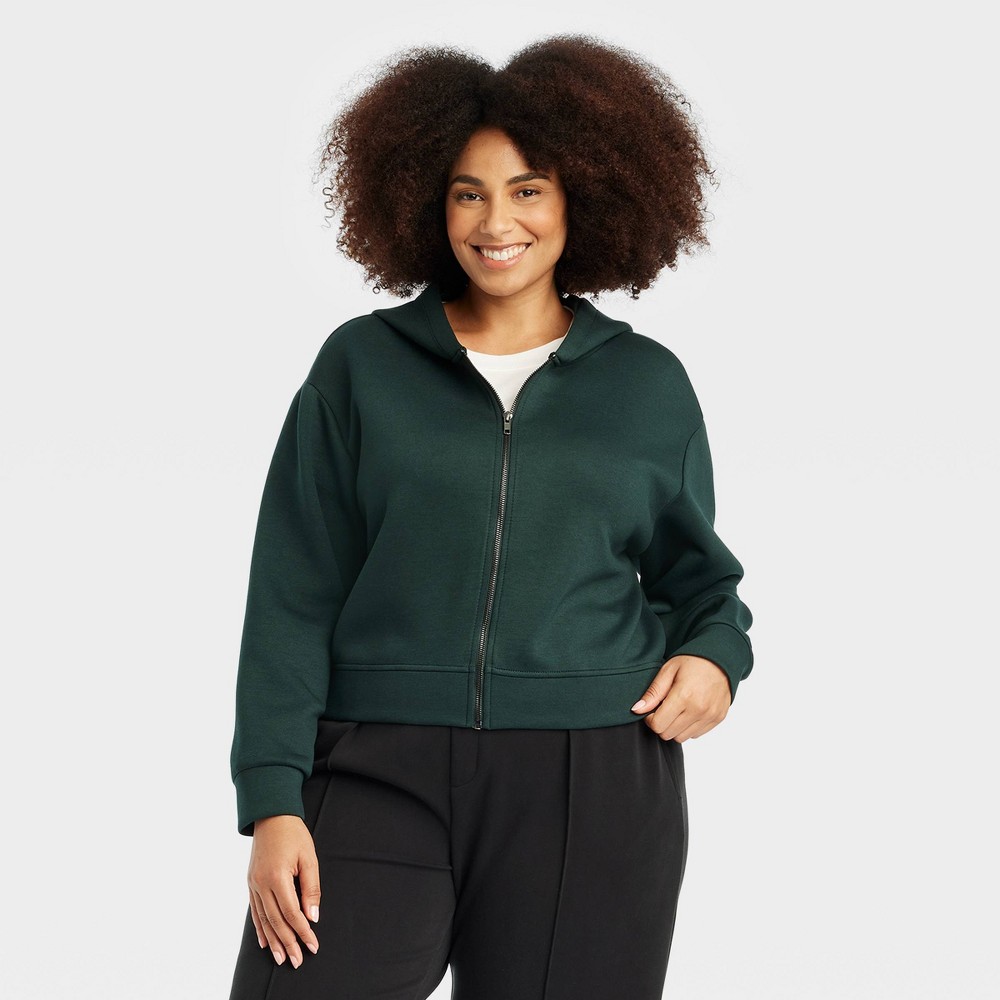 Women's Double Knit Zip Hoodie Sweatshirt - A New Day™ Green 1X