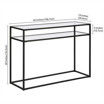42-Inch Blackened Bronze Console Table with Glass Shelf