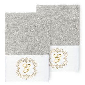Linum Home Textiles 100% Turkish Cotton MONICA Gold Thread 2PC Embellished Hand Towel Set - 1 of 3
