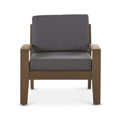 1 Piece Outdoor Acacia Wood Patio Club Chair with Water-Resistant Cushions, Outdoor Chair with Slat Panel Design for Garden or Deck-Coolbibila