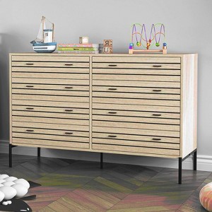 Resenkos 8 Drawer Double Dresser for Bedroom, Wooden Bedroom Furniture Chest of Drawers, Natural Brown - 1 of 4