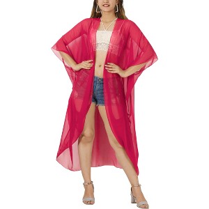 HAPPY BAY Women's Open Front Summer Holiday Beachwear Long Bathing Suit Duster Beach Vacation Swimwear Coverups Top Summer Party 3X-4X Pink, Solid - 1 of 4