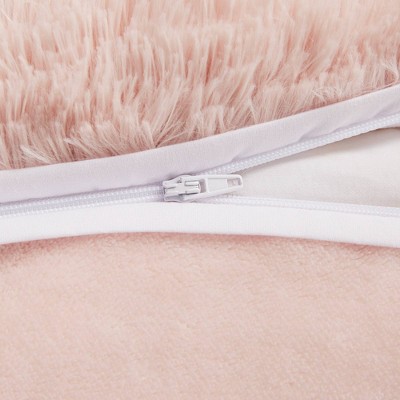 Blush Twin Shaggy Faux Fur Bedspread Cover Set