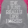 Girls' - Instant Message - Idk I Like Horses Shirt Tail Raglan Graphic T-shirt - 2 of 4