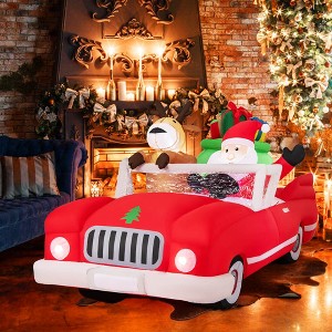 Costway 7.7 FT Long Christmas Inflatable Santa Claus and Reindeer Riding Red Car - 1 of 4