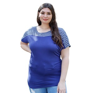 Slickblue Plus Size Striped Top for Women, Bell Short Sleeves, Round Neck Tee, Color and Size Options - 1 of 4