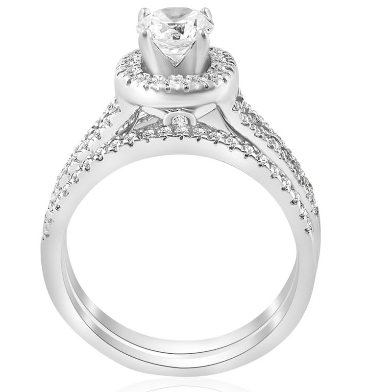 Pompeii3 1ct Halo Diamond Engagement Ring Set Split Shank Bridal Wedding 14K White Gold, 3 of 6