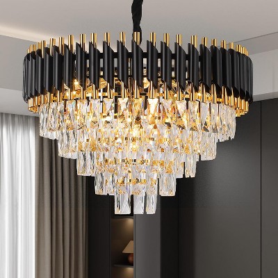 Whizmax Modern New Crystal Chandelier, Black and Gold Glass Lamp, Suitable for Bedroom, Living Room, Study Room
