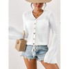 Women's Summer Crochet Lightweight Cardigan Button Down Hollow Out Long Sleeve Bolero Shrug Cardigan - 2 of 4