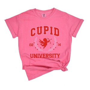 Simply Sage Market Women's Cupid University Distressed Short Sleeve Garment Dyed Tee - 1 of 4