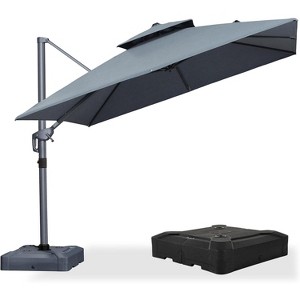 PURPLE LEAF Outdoor Cantilever Umbrella with Base Large Patio Umbrella Windproof Heavy Duty Hanging Offset Umbrella for Garden Outdoor Pool - 1 of 4