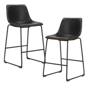 NicBex Set of 2 Bar Stools for Kitchen Island,Modern Counter Bar Stools with Metal Legs,Leather Bar Chairs for Dining Rooms,Kitchens,Brown/Black - 1 of 4