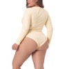 Agnes Orinda Women's Plus Size Zipper Deep Scoop Neck Long Sleeve Tops Adult Bodysuit - 4 of 4