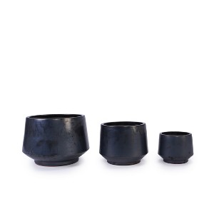 ORRD Set of 3 Antique Green Ceramic Planters, Modern Indoor Outdoor Flower Pots with Drainage Holes for Patio Garden Windowsill - 1 of 4