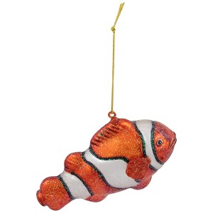 Northlight Glittered Clown Fish Glass Christmas Ornament  - 4.75" - Orange and White - 1 of 4