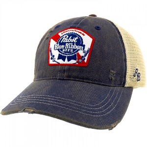 Adult Pabst Blue Ribbon Logo Distressed Denim Trucker Hat - 1 of 4