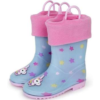 Addie & Tate Boys and Girls Rain Boots with Sock, Kids Rubber Boots- Size 8T to 12 Years (Unicorn /Stars)