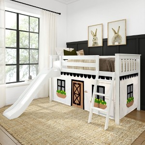 Twin Low Loft With Easy Slide & Black & White Farmhouse Curtain - 1 of 4