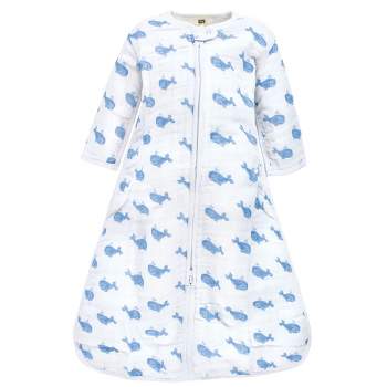 Hudson Baby Infant Boy Long Sleeve Muslin Sleeping Bag, Wearable Blanket, Sleep Sack, Blue Whale