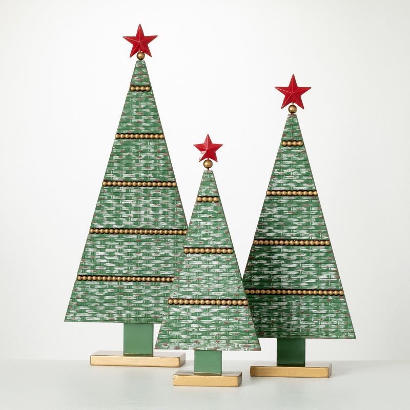18.25"H, 23"H and 27"H Sullivans Textured Wooden Tree - Set of 3, Christmas Decor, Green, 1 of 4