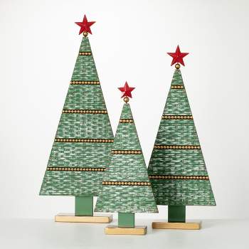 18.25"H, 23"H and 27"H Sullivans Textured Wooden Tree - Set of 3, Christmas Decor, Green
