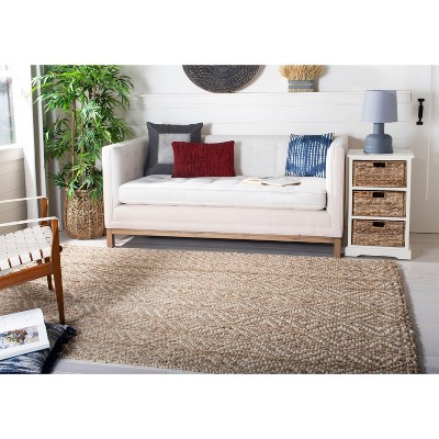 Ivory and Natural Hand-Woven Jute Diamond Area Rug 5' x 8'