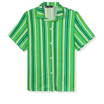 Lars Amadeus Men's Vertical Striped Shirt Short Sleeve Button Down Summer  Color