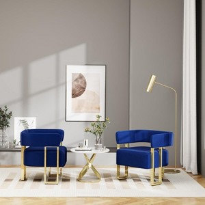 Mid-Century Modern Armchair, Upholstered Tufted Barrel Reading Chair for Bed Room, Office,  Black - 1 of 4