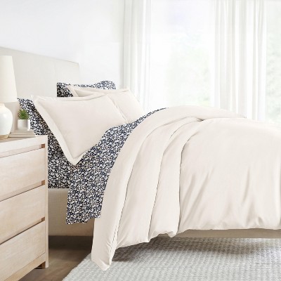 8PC Complete Bedding, Solid Duvet Cover, White Comforter and Patterned Sheet Set - Becky Cameron