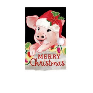 Evergreen Christmas Pig Garden Linen Flag 12.5 x 18 Inches Indoor Outdoor Decor - 1 of 4