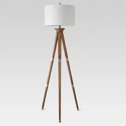 Oak Wood Tripod Floor Lamp Brass (Includes LED Light Bulb) - Threshold™