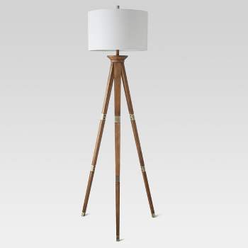 Oak Wood Tripod Floor Lamp Dark Brown (Includes LED Light Bulb) - Threshold™