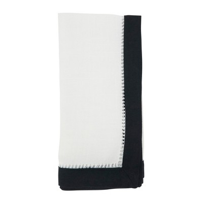 Saro Lifestyle Timeless Two-Tone Hemstitch Napkin (Set of 12), 20", Black