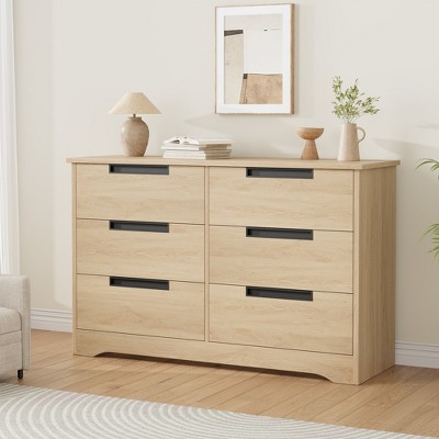 6 Drawer Dresser for Bedroom, Modern Double Dresser Organizer with Embedded Handles Design, Wooden Chest of Drawers for Living Room, Hallway