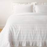 Yarn Dye Stripe with Ruffle Comforter & Sham Set White/Khaki - Threshold™ with Studio McGee
