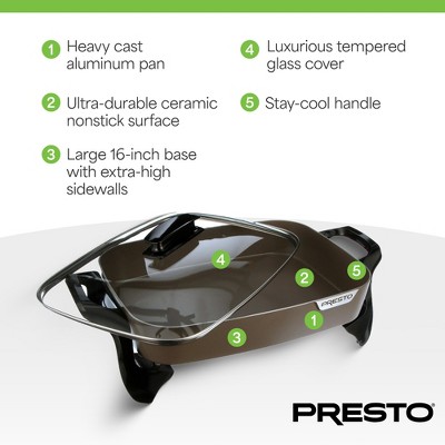 Presto 16-Inch Gray Ceramic Electric Skillet with Glass Cover