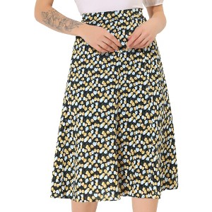 INSPIRE CHIC Women's Print Floral Peasant Elastic Waist A-Line Midi Skirts - 1 of 4