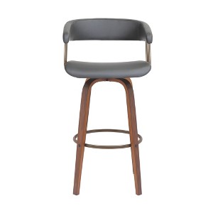 HomeRoots 31" Gray And Wood Brown Faux Leather Swivel Bar Height Bar Chair - 1 of 4