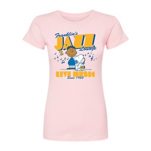Women's - Peanuts - Franklins Jazz Lounge -Juniors Fitted Short Sleeve Graohic T-Shirt Fitted Graphic T-Shirt - 1 of 2